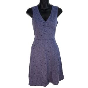 Toad&Co Cue Sleeveless Dress Blue Heather Print Organic Cotton Fit And Flare XS